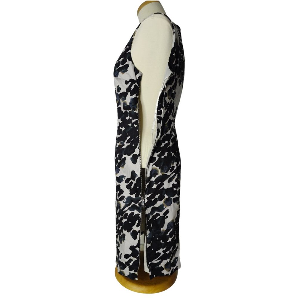 SOLD Ann Taylor Sheath Dress 4 S Watercolor Black White Blue Work Straight - Picture 6 of 8
